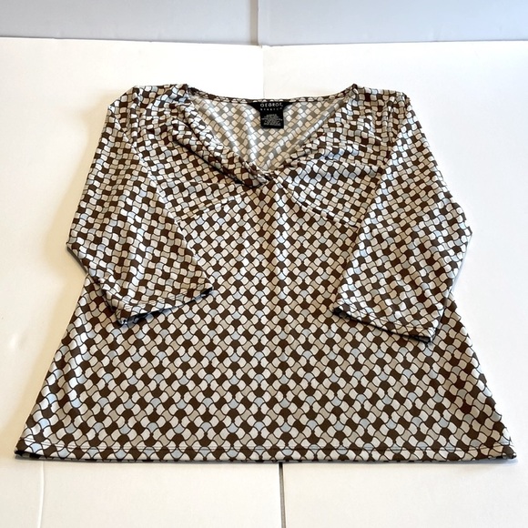 George Stretch Work Casual Brown/Blue Print Blouse Size Medium - Picture 4 of 7